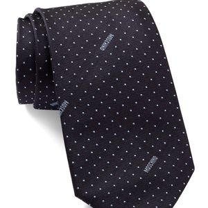 NWT Moschino Italian Silk Tie Dot Logo Navy Blue